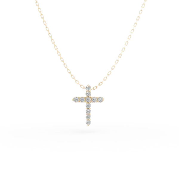 Lant cu pandantiv cruce din aur galben cu diamante de 0.1ct