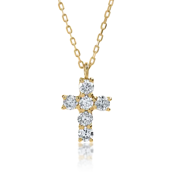 Lant cu pandantiv cruce din aur galben cu diamante de 0.1ct