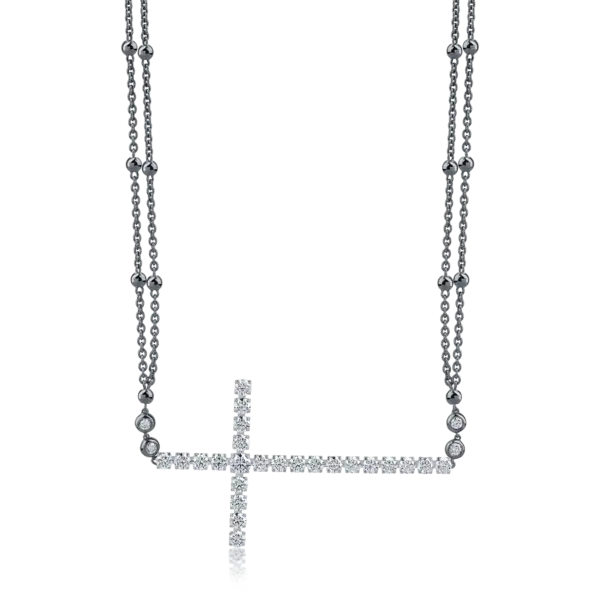 Lant cu pandantiv cruce din aur negru cu diamante de 3.23ct