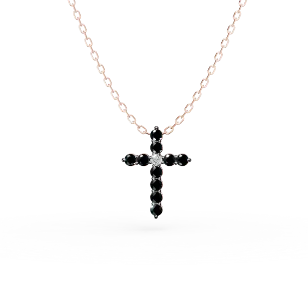 Lant cu pandantiv cruce din aur roz cu diamante de 0.2ct