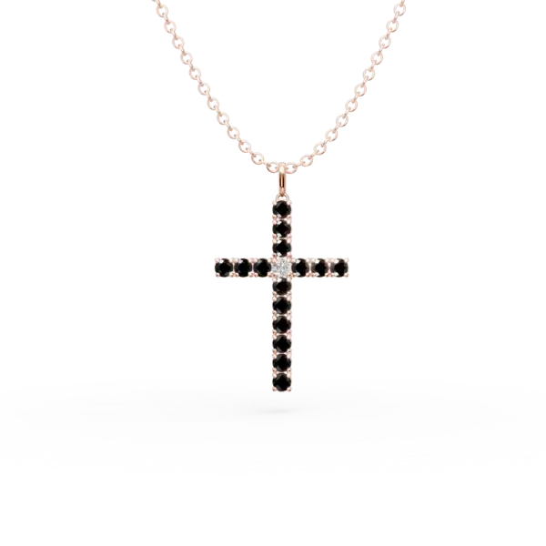 Lant cu pandantiv cruce din aur roz cu diamante de 1.4ct