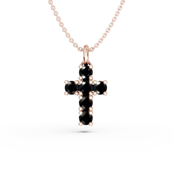 Lant cu pandantiv cruce din aur roz cu diamante negre de 0.5ct