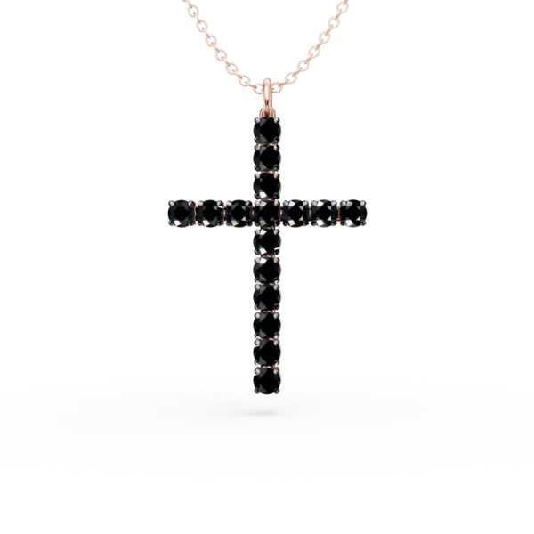 Lant cu pandantiv cruce din aur roz cu diamante negre de 1.5ct