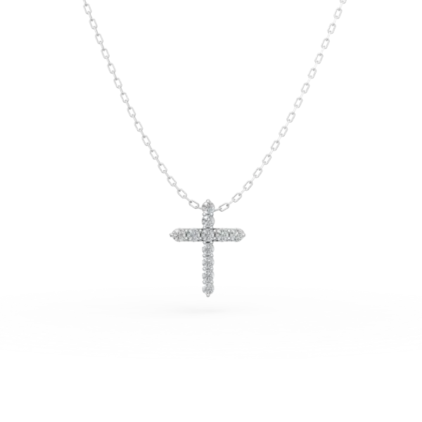 Lant cu pandantiv cruciulita din aur alb cu diamante de 0.08ct