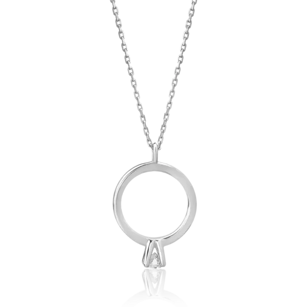 Lant cu pandantiv din aur alb cu diamant de 0.08ct