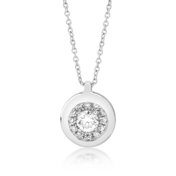 Lant cu pandantiv din aur alb cu diamant de 0.12ct si diamante de 0.05ct
