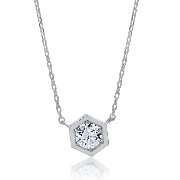 Lant cu pandantiv din aur alb cu diamant de 0.18ct