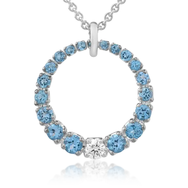 Lant cu pandantiv din aur alb cu diamant de 0.59ct si topaze albastre de 4.92ct