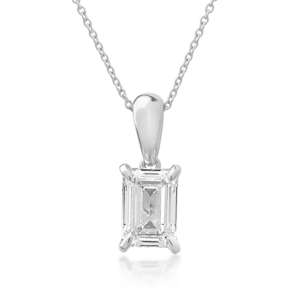 Lant cu pandantiv din aur alb cu diamant emerald de 1.01ct