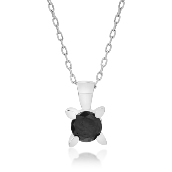 Lant cu pandantiv din aur alb cu diamant negru de 0.4ct