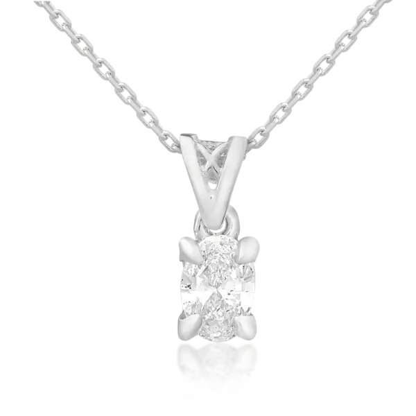 Lant cu pandantiv din aur alb cu diamant oval de 0.4ct