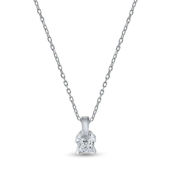 Lant cu pandantiv din aur alb cu diamant princess solitaire de 0.1ct