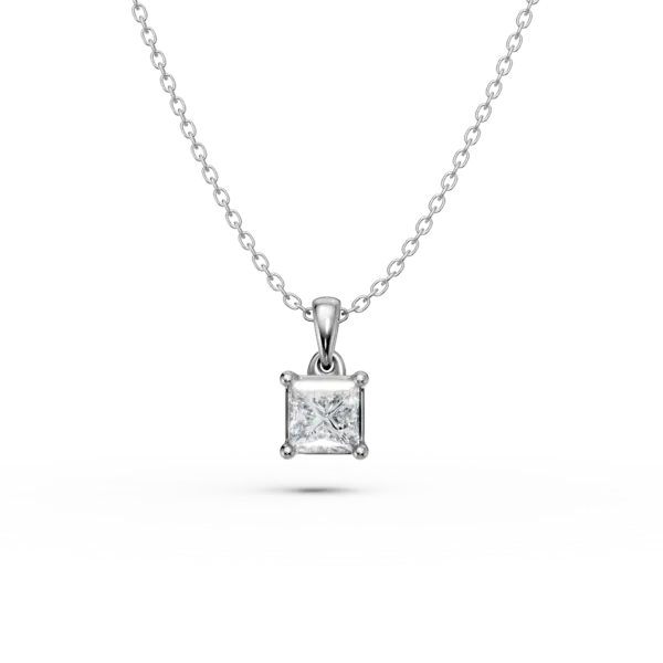 Lant cu pandantiv din aur alb cu diamant princess solitaire de 0.3ct