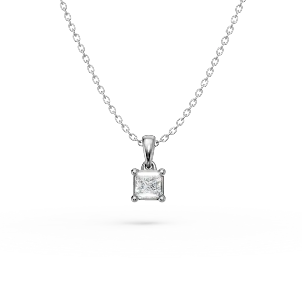 Lant cu pandantiv din aur alb cu diamant princess solitaire de 0.1ct