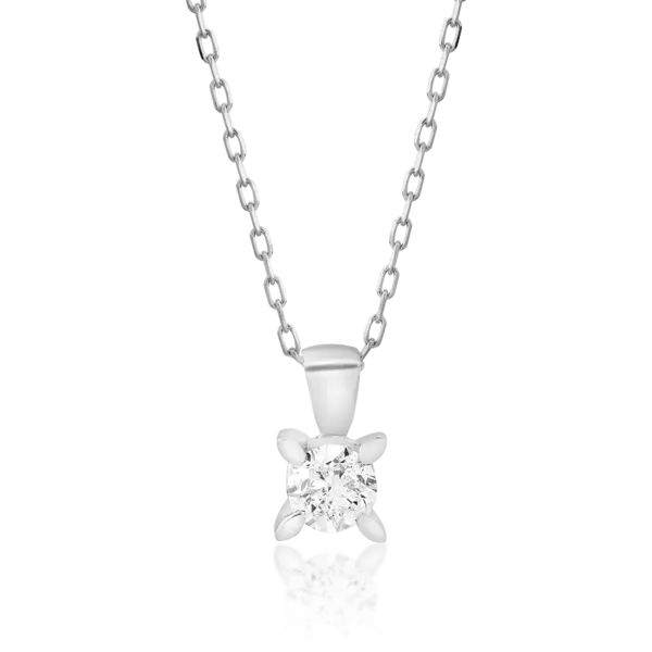 Lant cu pandantiv din aur alb cu diamant solitaire de 0.3ct