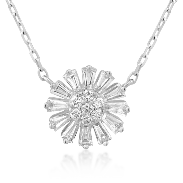 Lant cu pandantiv din aur alb cu diamante baguette de 0.38ct