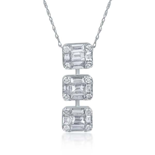 Lant cu pandantiv din aur alb cu diamante baguette de 1.16ct