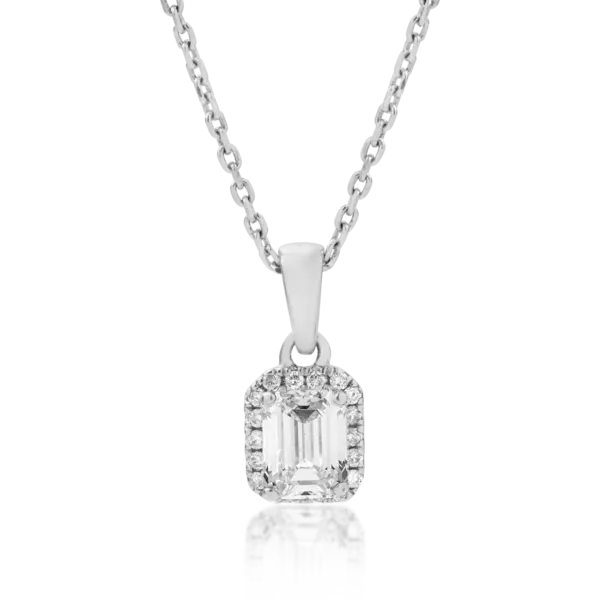 Lant cu pandantiv din aur alb cu diamante baguette si rotunde de 0.46ct