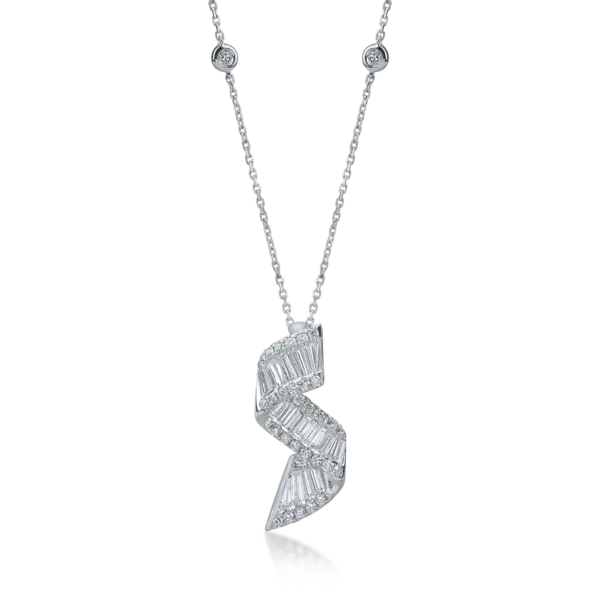 Lant cu pandantiv din aur alb cu diamante baguette si round de 1.05ct