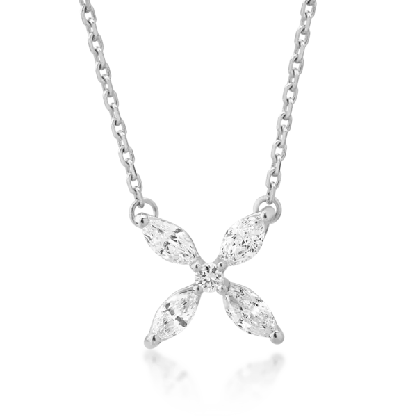 Lant cu pandantiv din aur alb cu diamante marquise si rotunde de 0.31ct