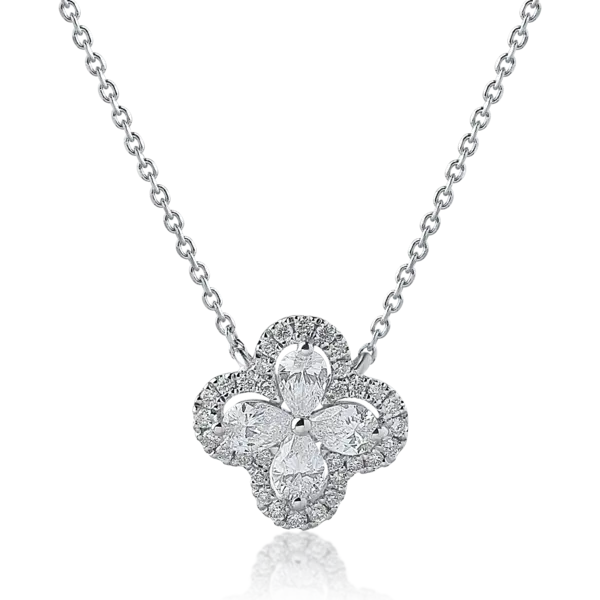 Lant cu pandantiv din aur alb cu diamante pear si rotunde de 0.44ct