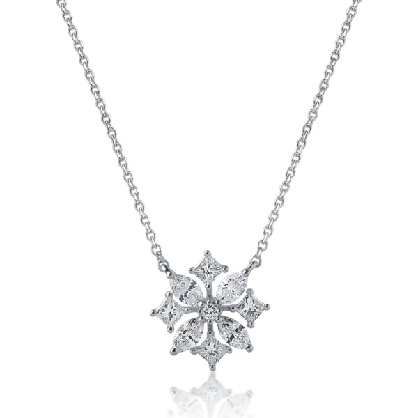 Lant cu pandantiv din aur alb cu diamante princess, marquise si rotunde de 0.5ct