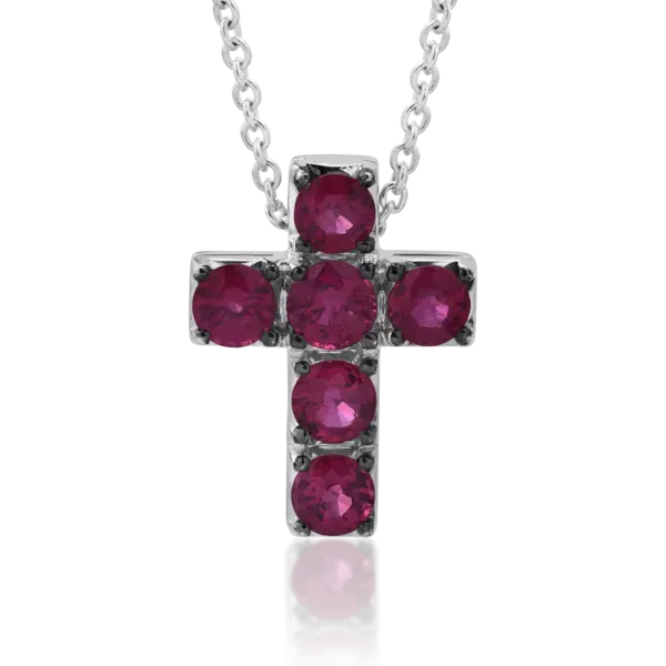 Lant cu pandantiv din aur alb cu rubine de 1.74ct