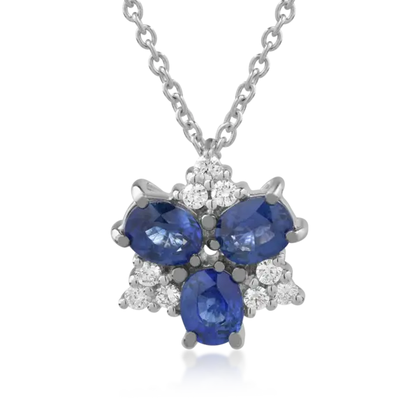Lant cu pandantiv din aur alb cu safire ovale de 1.65ct si diamante de 0.17ct