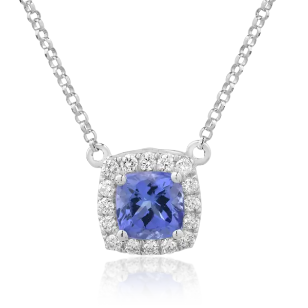 Lant cu pandantiv din aur alb cu tanzanit de 1.16ct si diamante de 0.21ct
