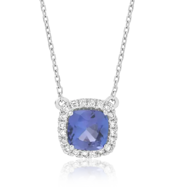 Lant cu pandantiv din aur alb cu tanzanit de 1.56ct si diamante de 0.14ct