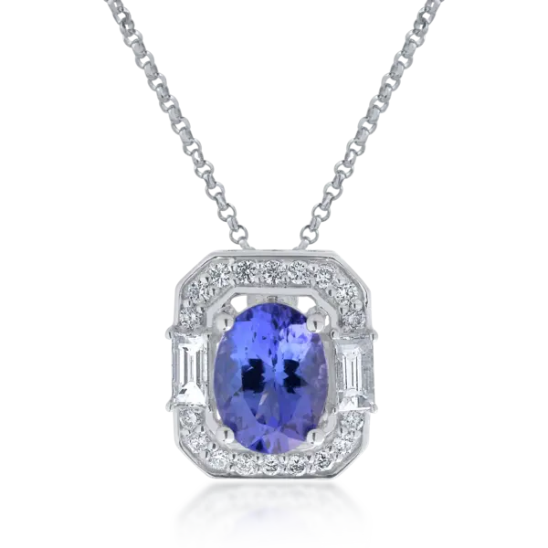Lant cu pandantiv din aur alb cu tanzanit de 1.77ct si diamante de 0.334ct