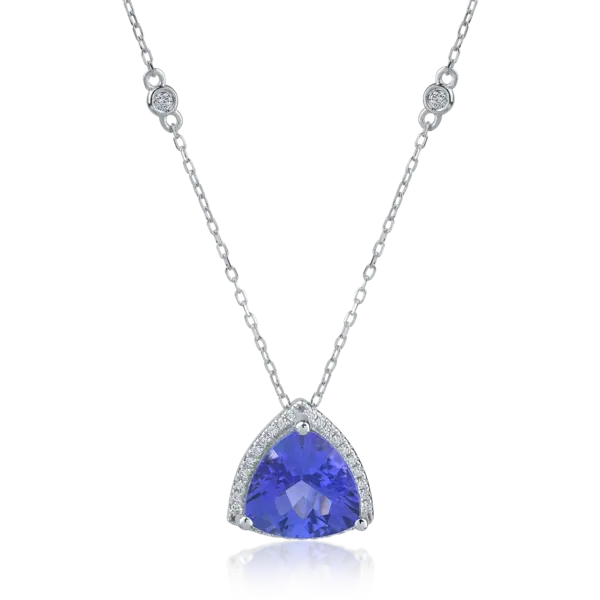 Lant cu pandantiv din aur alb cu tanzanit trillion de 3.26ct si diamante de 0.17ct