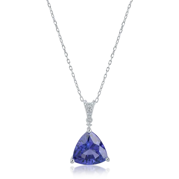 Lant cu pandantiv din aur alb cu tanzanit trillion de 4.46ct si diamante de 0.05ct