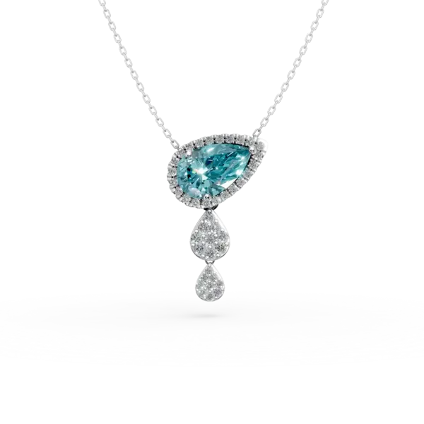 Lant cu pandantiv din aur alb cu topaz albastru de 1.5ct si diamante de 0.3ct