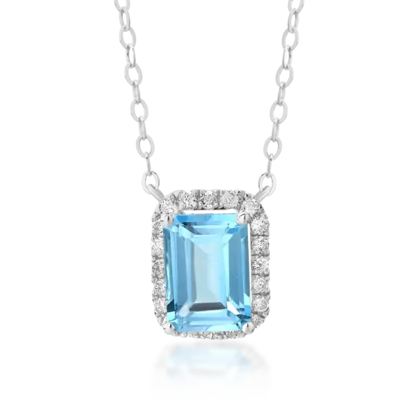 Lant cu pandantiv din aur alb cu topaz albastru emerald de 1.18ct si diamante de 0.12ct