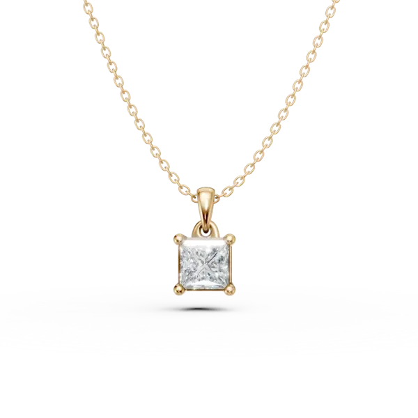 Lant cu pandantiv din aur galben cu diamant princess solitaire de 0.4ct