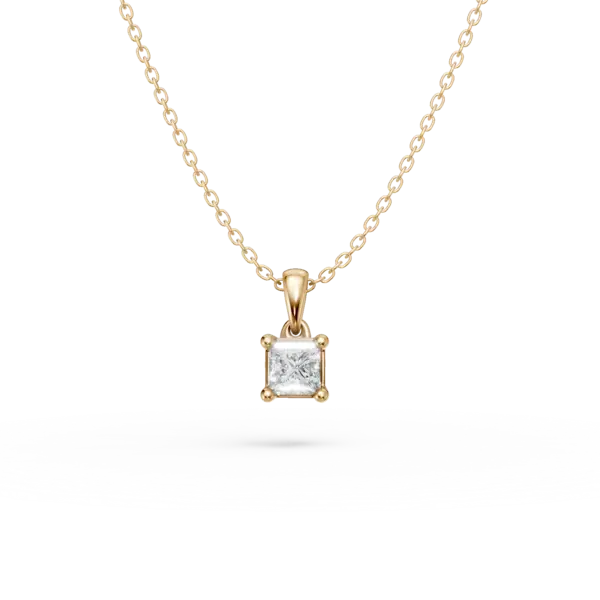 Lant cu pandantiv din aur galben cu diamant princess solitaire de 0.1ct