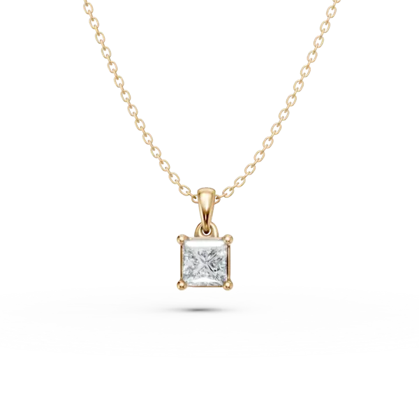 Lant cu pandantiv din aur galben cu diamant princess solitaire de 0.3ct