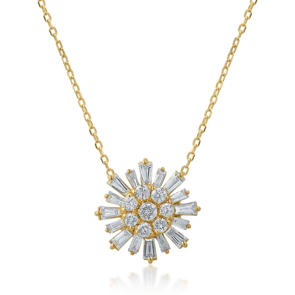 Lant cu pandantiv din aur galben cu diamante baguette si rotunde de 0.56ct