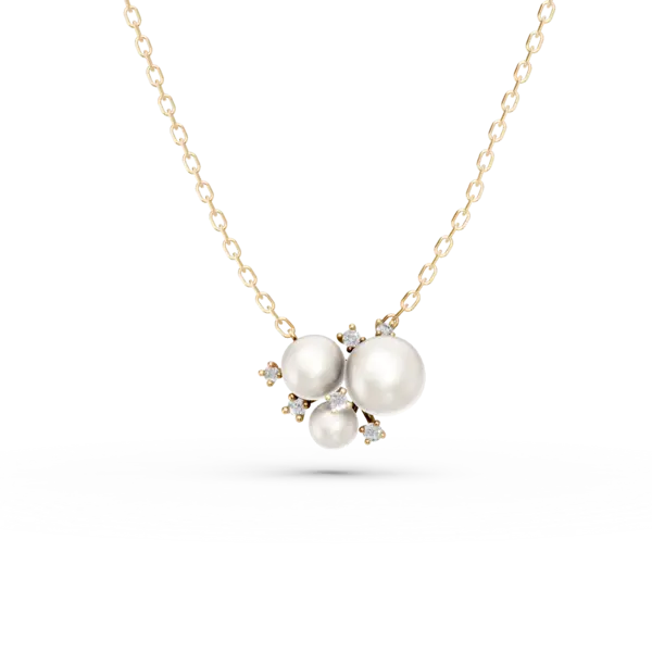 Lant cu pandantiv din aur galben cu diamante de 0.08ct si perle de cultura