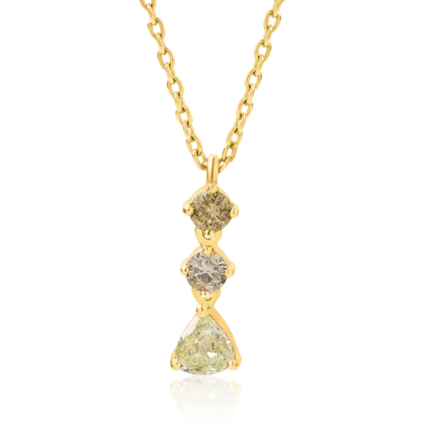 Lant cu pandantiv din aur galben cu diamante galbene pear si rotunde de 0.39ct