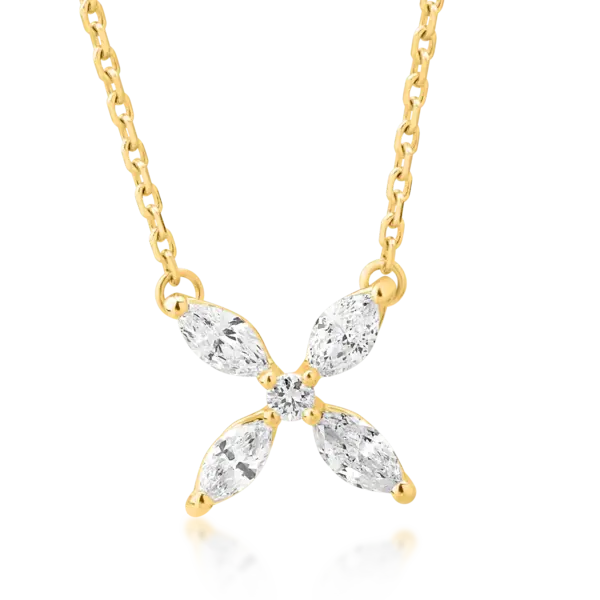 Lant cu pandantiv din aur galben cu diamante marquise si rotunde de 0.32ct