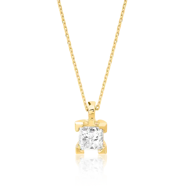 Lant cu pandantiv din aur galben cu diamante princess de 0.4ct
