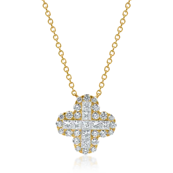 Lant cu pandantiv din aur galben cu diamante princess si rotunde de 1.2ct