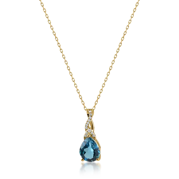 Lant cu pandantiv din aur galben cu topaz pear de 1.95ct si diamante de 0.05ct