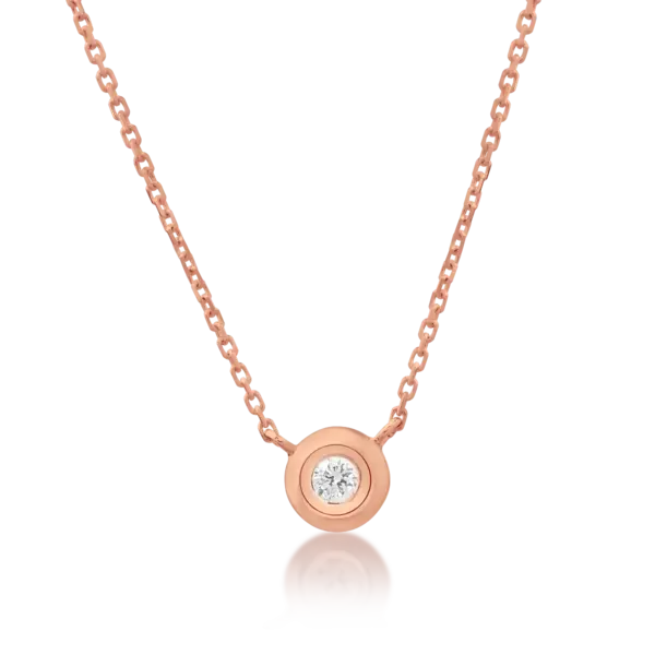 Lant cu pandantiv din aur roz cu diamant de 0.033ct