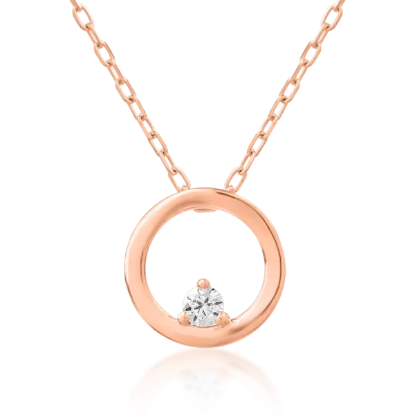 Lant cu pandantiv din aur roz cu diamant de 0.035ct