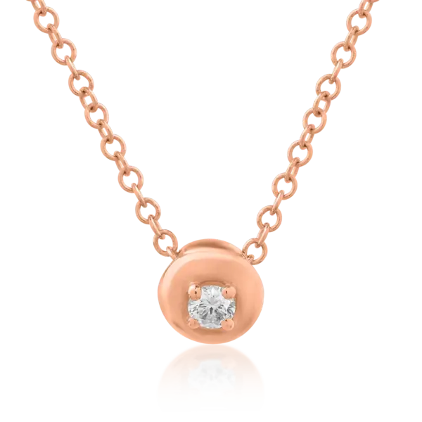 Lant cu pandantiv din aur roz cu diamant de 0.042ct
