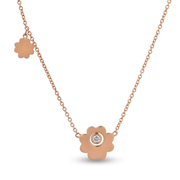 Lant cu pandantiv din aur roz cu diamant de 0.05ct