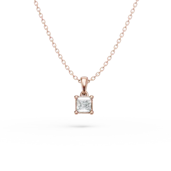 Lant cu pandantiv din aur roz cu diamant princess solitaire de 0.1ct